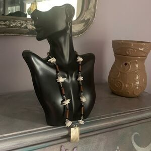 Vintage Abalone and Shell Beaded Necklace, in muted tone, Unmarked